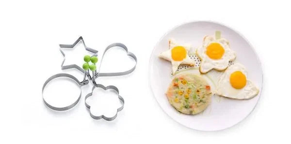 "Stainless Steel Egg Shaper Set: Star, Heart, Round, Flower Shapes (Pack of 4)"