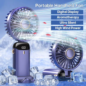 1800mAh Portable Fan, Rechargeable 90° Foldable Mini Fan with LED Display.
