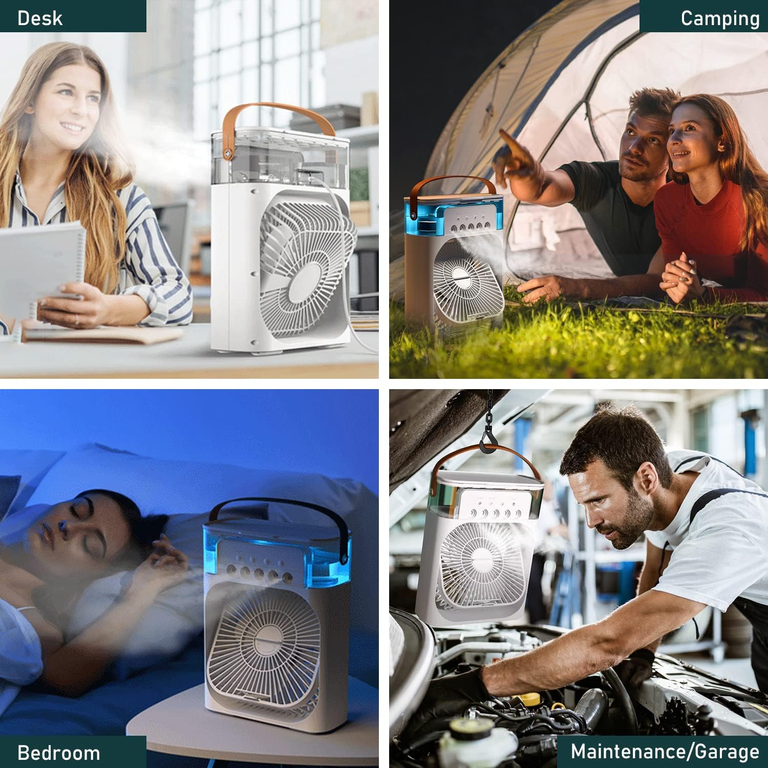 Portable Mini Air Conditioner, Personal Air Cooler Fan, with 3Speed Gear and 7 Colors LED Light