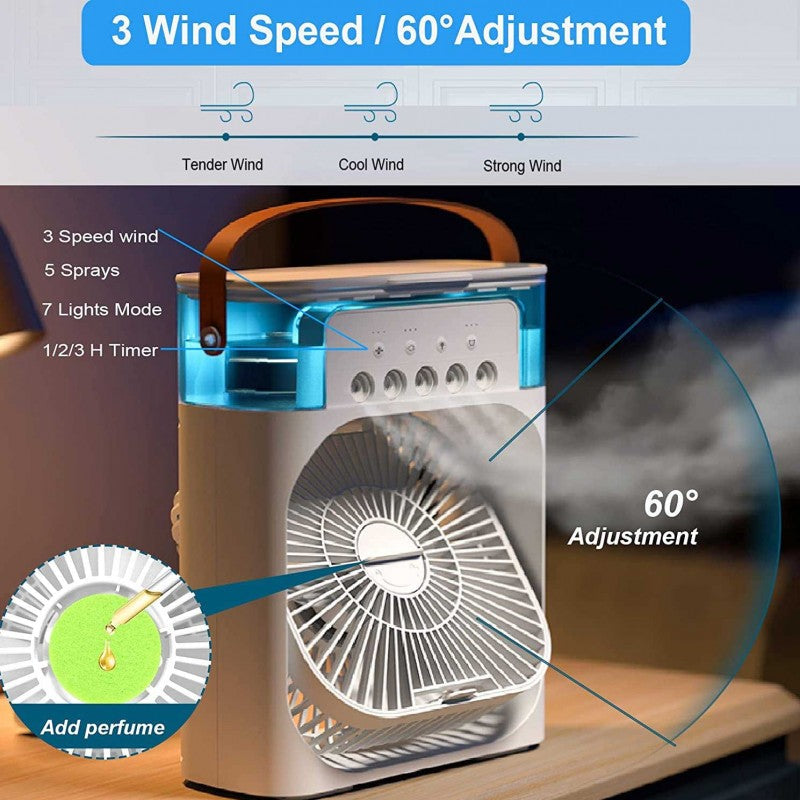 Portable Mini Air Conditioner, Personal Air Cooler Fan, with 3Speed Gear and 7 Colors LED Light