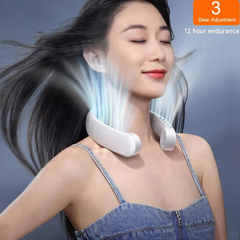 Portable Hanging Neck Fan, Mini Electric Wireless USB Rechargeable Fan, Bladeless Mute Fans Air Conditioning Cooler for Sports, Work, Kitchen.