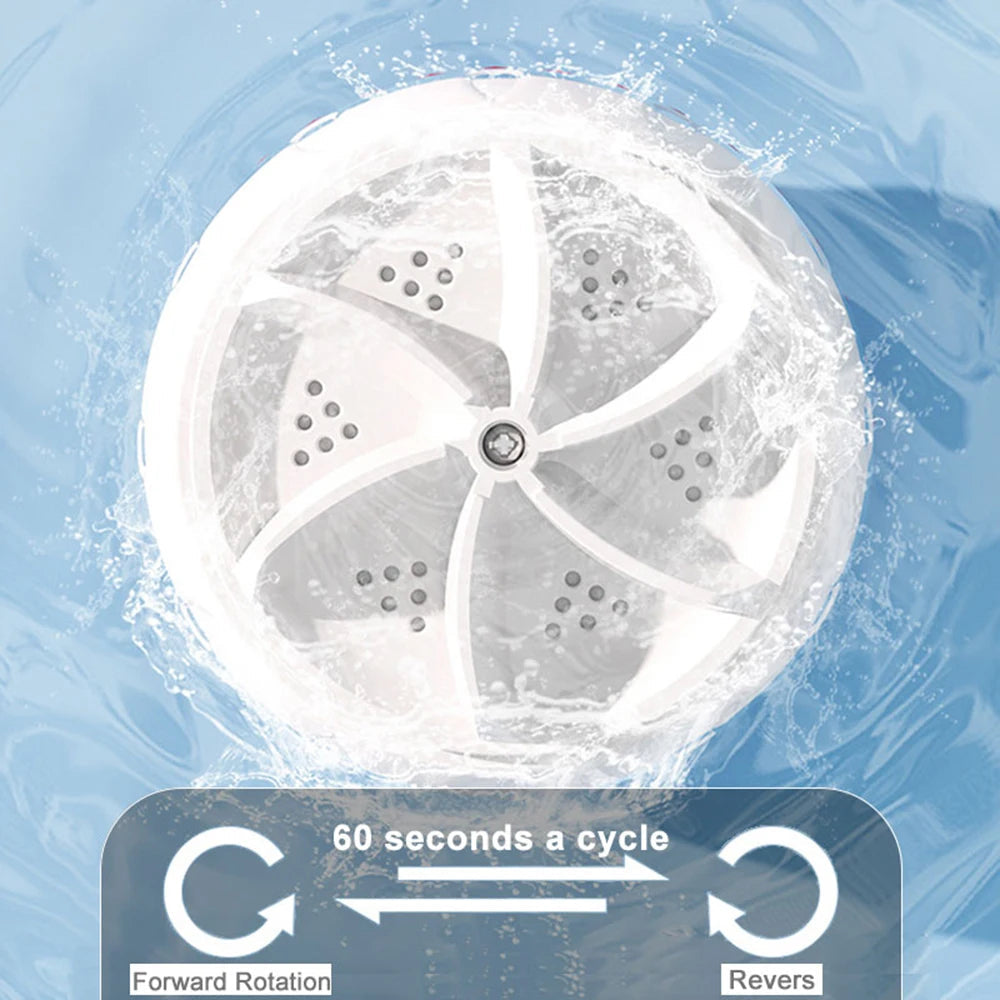 60W Portable Turbo Washing Machine Hight Power Mini Ultrasonic Washer for Baby Clothes Underwear Socks Business Trip Travel