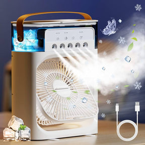 Portable Mini Air Conditioner, Personal Air Cooler Fan, with 3Speed Gear and 7 Colors LED Light