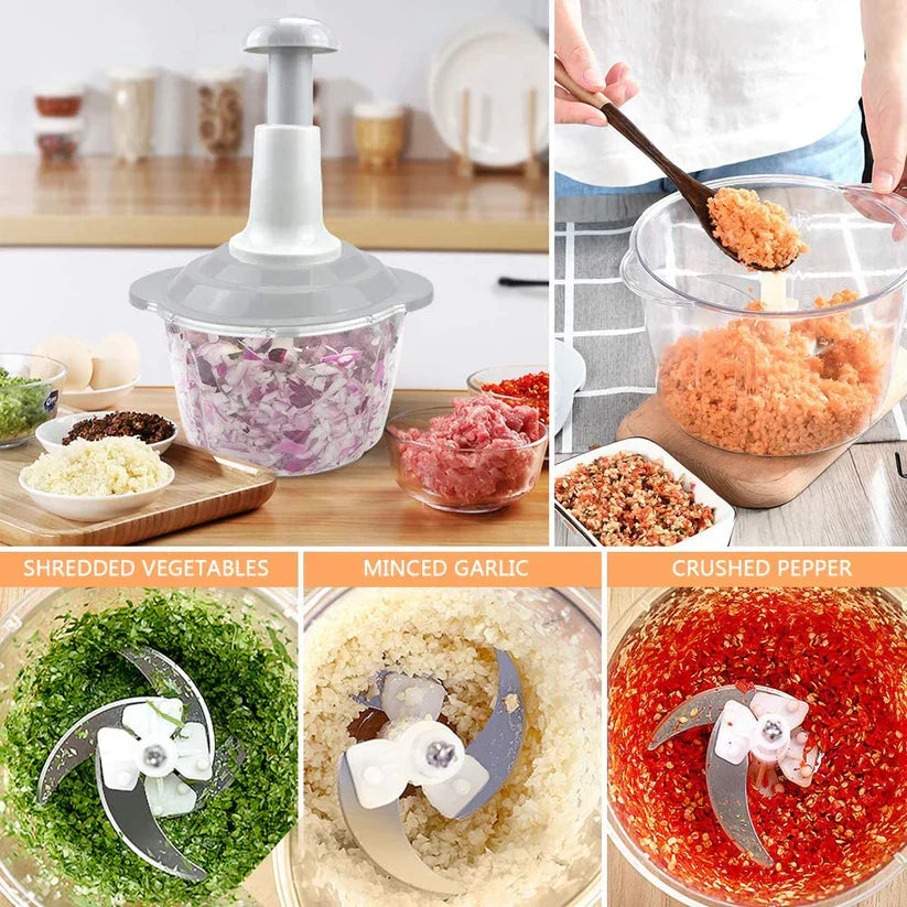 9 in 1 Multifunction Chopper Mixer Manual Easy Hand-Press with 3-Blades, For Food & Vegetable Chopper Mixer.