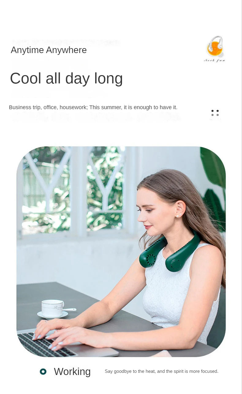 Portable Hanging Neck Fan, Mini Electric Wireless USB Rechargeable Fan, Bladeless Mute Fans Air Conditioning Cooler for Sports, Work, Kitchen.