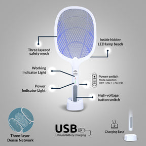 2-in-1 Electric Mosquito Killer Racket Swatter & Mosquito Standee & Hand Racket