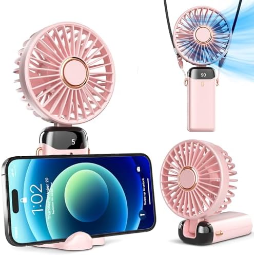 1800mAh Portable Fan, Rechargeable 90° Foldable Mini Fan with LED Display.