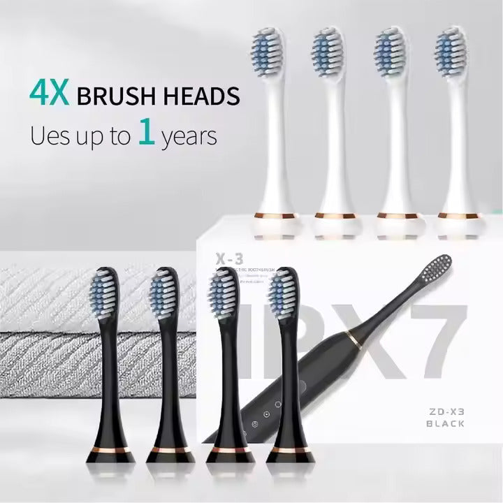 Rechargeable Electric Toothbrush for Kids, Adults - Free USB 3 Brushes