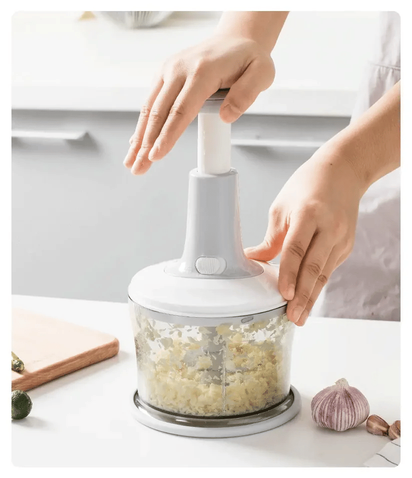 Manual 3 Blades Easy Hand-Press Food & Vegetable Chopper Mixer with Steel.