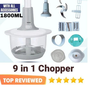 9 in 1 Multifunction Chopper Mixer Manual Easy Hand-Press with 3-Blades, For Food & Vegetable Chopper Mixer.