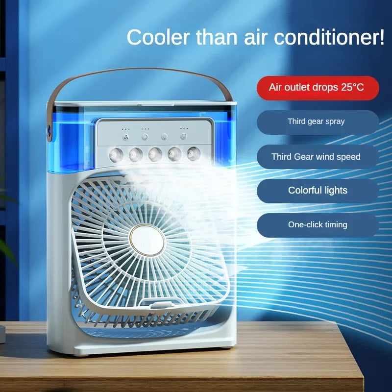 Portable Mini Air Conditioner, Personal Air Cooler Fan, with 3Speed Gear and 7 Colors LED Light