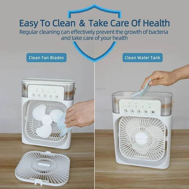 Portable Mini Air Conditioner, Personal Air Cooler Fan, with 3Speed Gear and 7 Colors LED Light