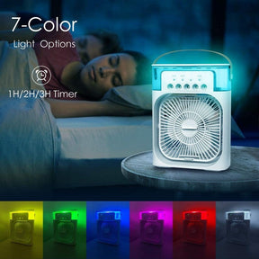 Portable Mini Air Conditioner, Personal Air Cooler Fan, with 3Speed Gear and 7 Colors LED Light